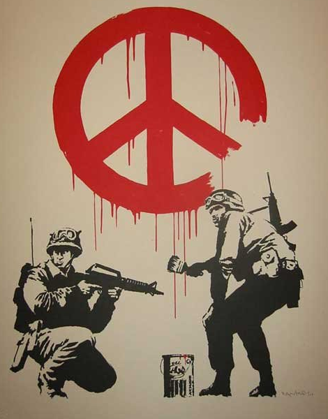 Banksy Soldiers Peace Sign